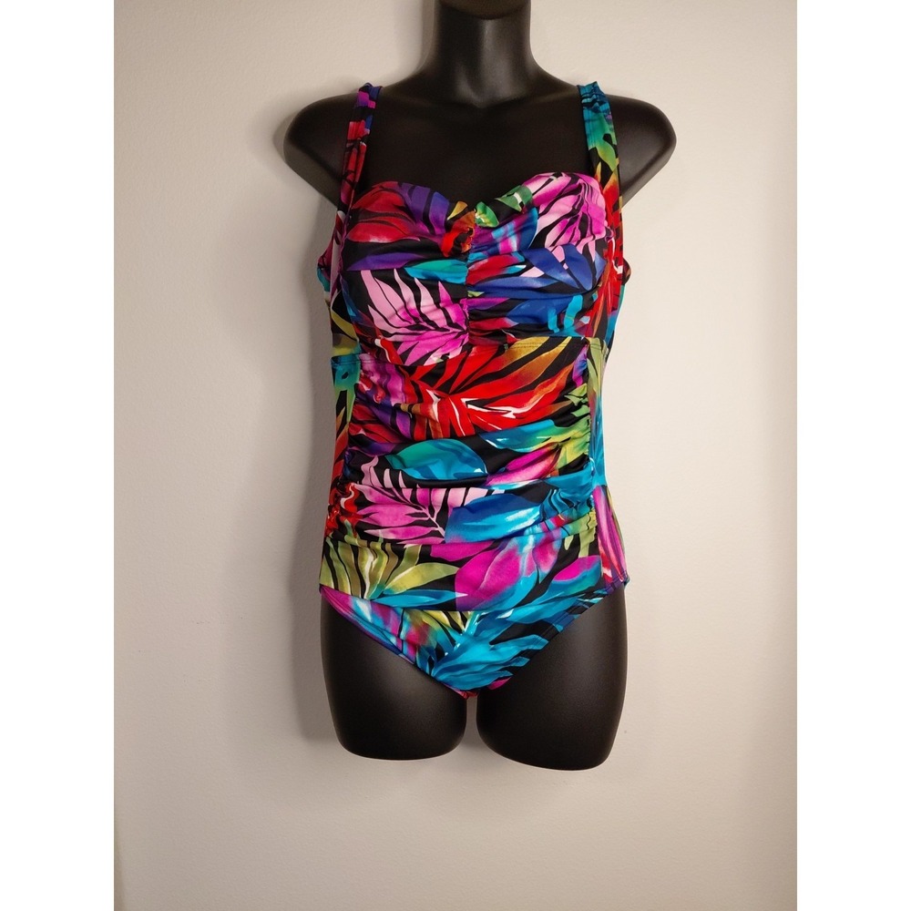 NWT One Piece‎ Swimsuit St Johns Bay Secretly Slender  Size 14 MSRP $89 NWT